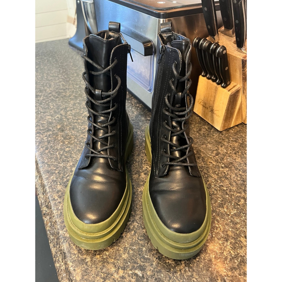 Cool Planet by Steve Madden Black w/ Green Sole Combat Boots - Picture 2 of 12